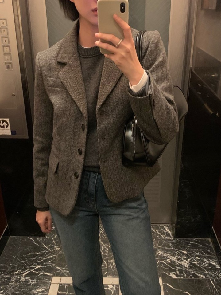 Herringbone W 3 Button Jacket Herringbone W 3 Button Jacket