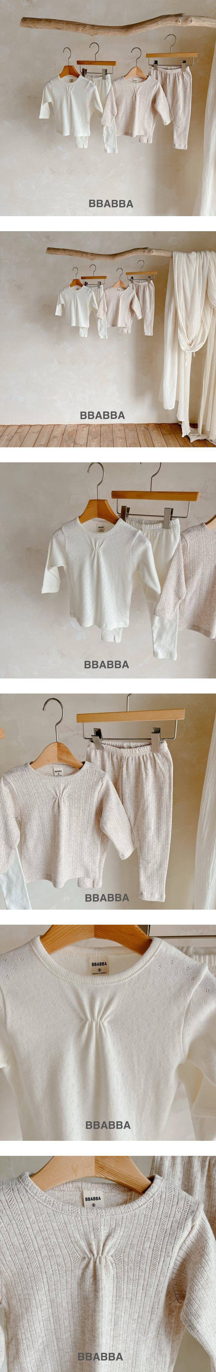 Bbabba - Korean Baby Fashion - #babywear - Shirring Eyelet Top Bottom Set - 2