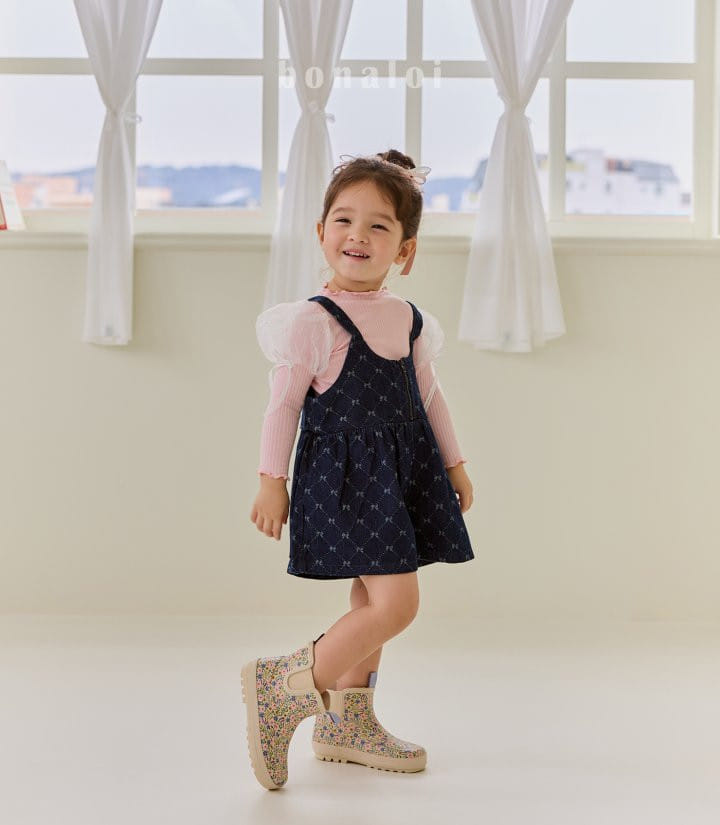 Bonaloi - Korean Children Fashion - #childofig - Denim Jacquard Overalls  - 4