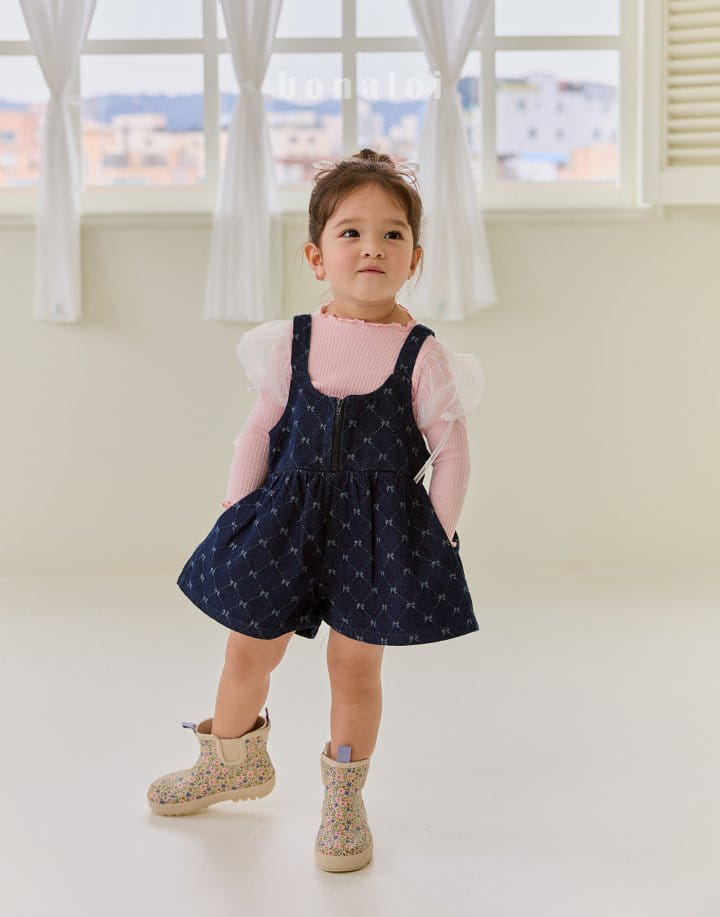 Bonaloi - Korean Children Fashion - #designkidswear - Denim Jacquard Overalls  - 5
