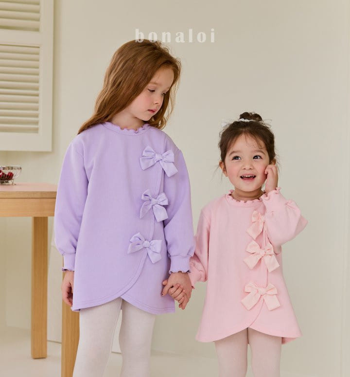 Bonaloi - Korean Children Fashion - #designkidswear - Ribbon Unbalance Long Tee - 3