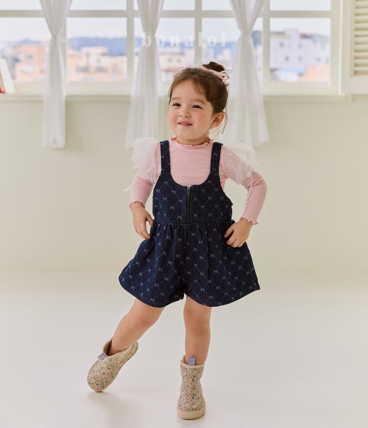 Bonaloi - Korean Children Fashion - #discoveringself - Denim Jacquard Overalls  - 6