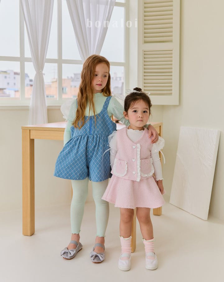 Bonaloi - Korean Children Fashion - #kidsshorts - Denim Jacquard Overalls  - 8