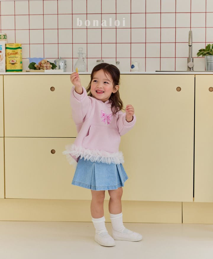 Bonaloi - Korean Children Fashion - #kidsstore - Denim Ribbon Skirt - 6