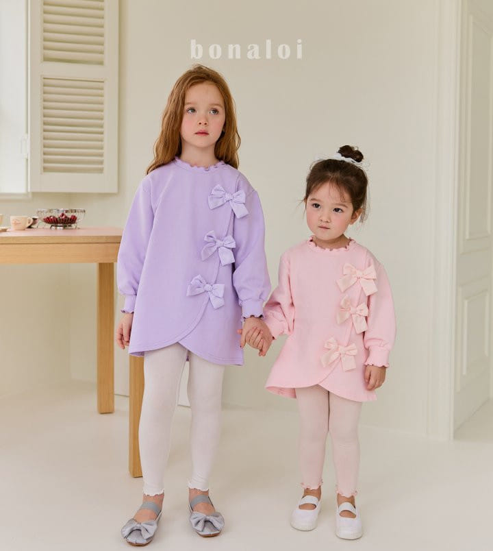 Bonaloi - Korean Children Fashion - #littlefashionista - Ribbon Unbalance Long Tee - 10