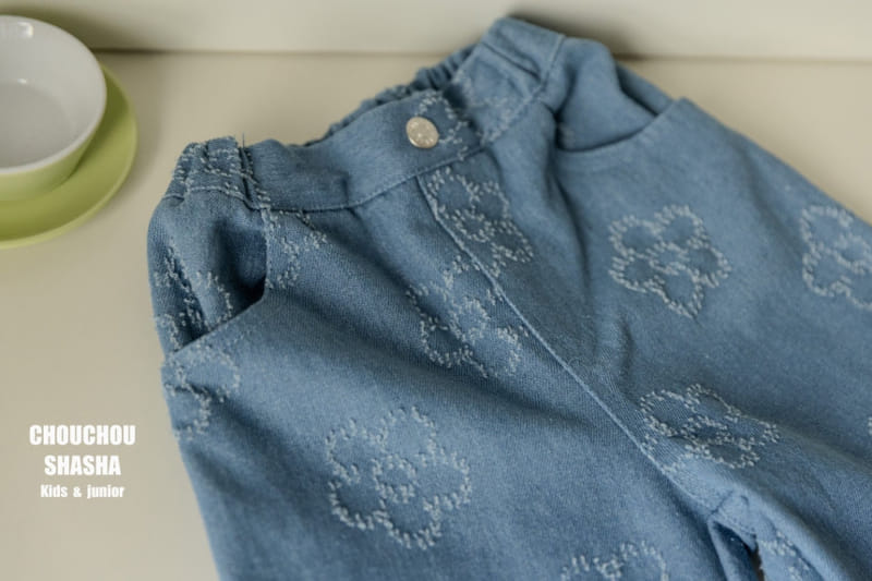 Chouchou Shasha - Korean Children Fashion - #designkidswear - Flower Denim Pants