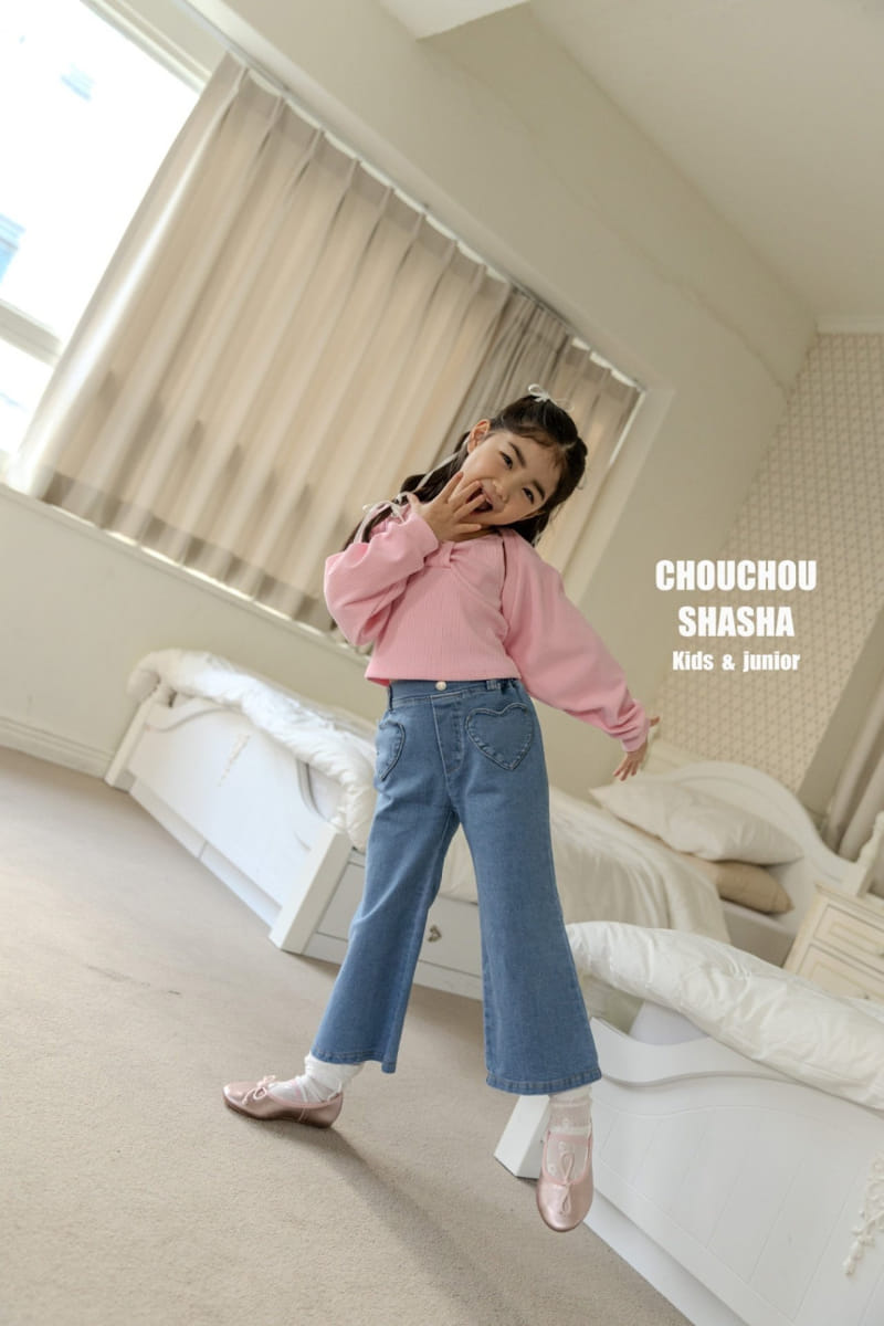 Chouchou Shasha - Korean Children Fashion - #discoveringself - Heart Pocket Denim Pants - 3
