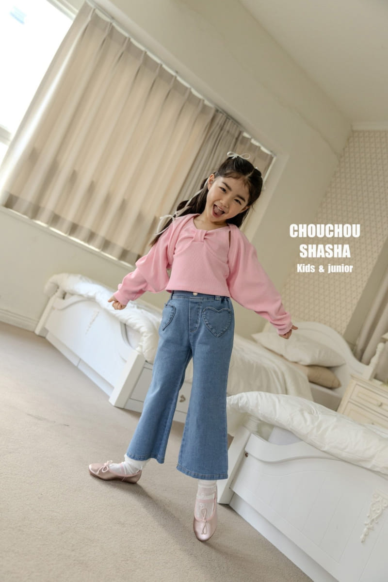Chouchou Shasha - Korean Children Fashion - #discoveringself - Heart Pocket Denim Pants - 4