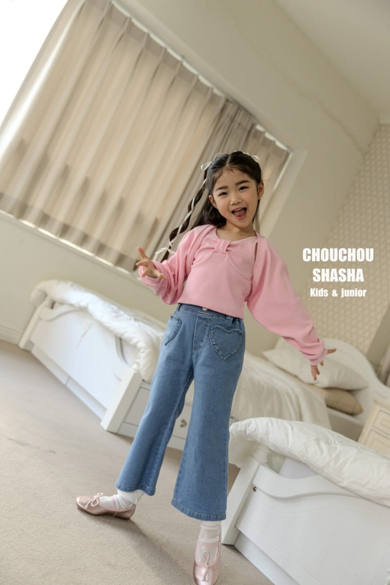 Chouchou Shasha - Korean Children Fashion - #kidsshorts - Heart Pocket Denim Pants - 5