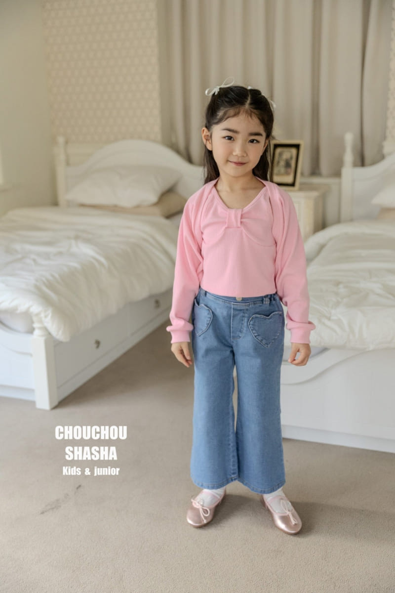 Chouchou Shasha - Korean Children Fashion - #kidsstore - Heart Pocket Denim Pants - 6