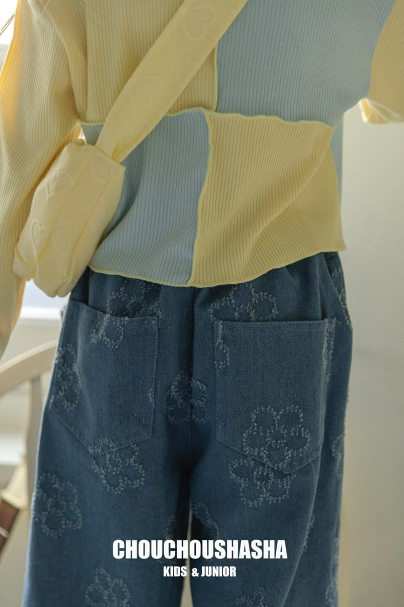 Chouchou Shasha - Korean Children Fashion - #kidsstore - Flower Denim Pants - 5