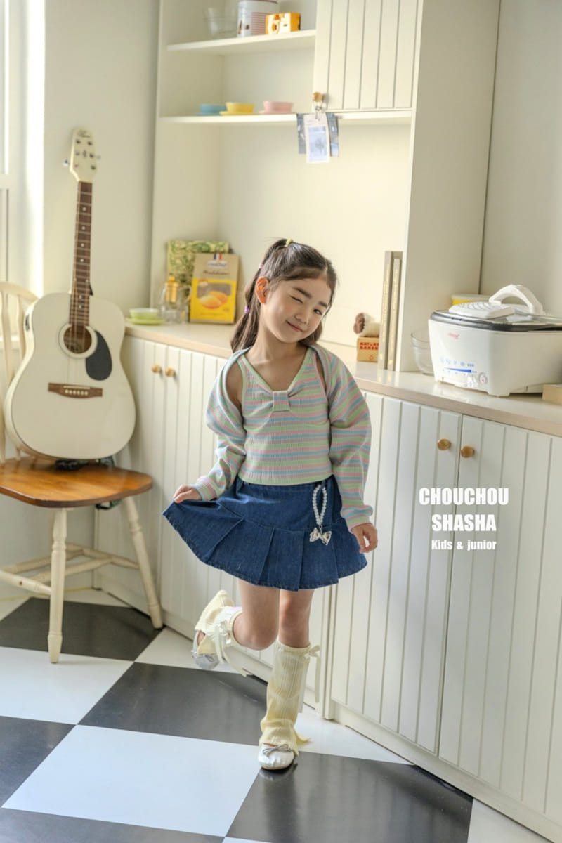 Chouchou Shasha - Korean Children Fashion - #kidzfashiontrend - Denim Wrinkle Skirt - 2