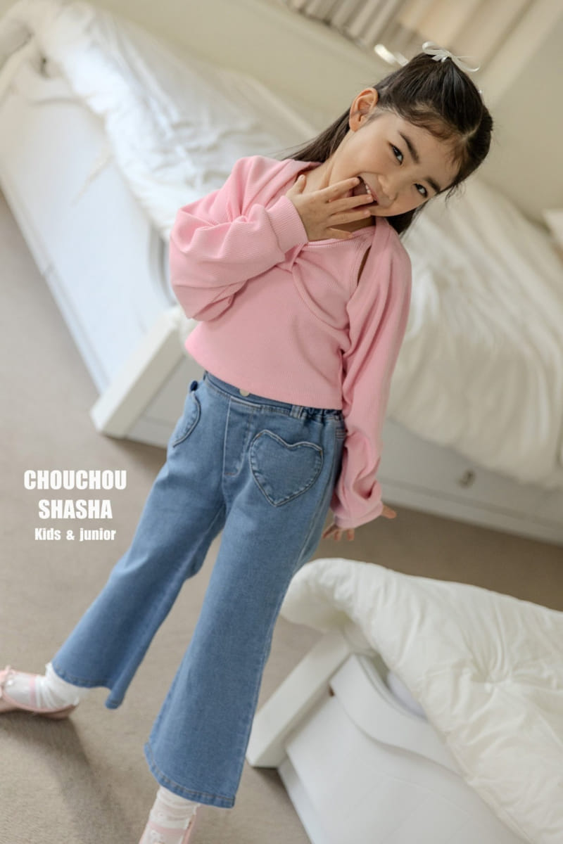Chouchou Shasha - Korean Children Fashion - #littlefashionista - Heart Pocket Denim Pants - 9