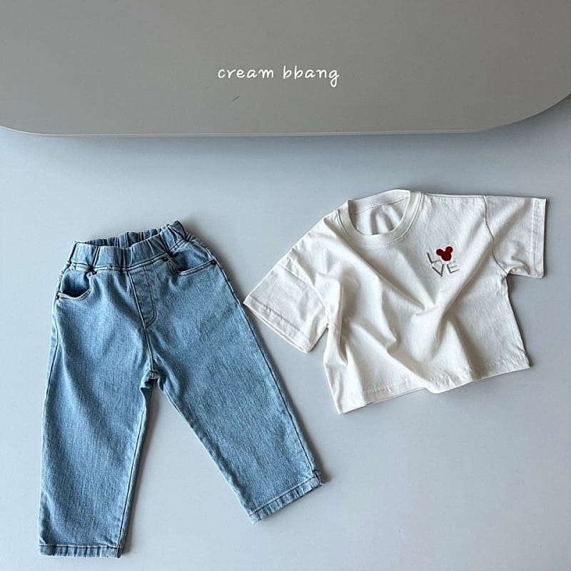 Cream Bbang - Korean Children Fashion - #childrensboutique - Love Crop Embroidery Crop Tee - 3