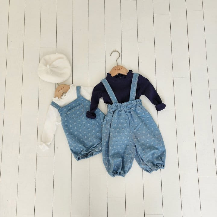 From J - Korean Baby Fashion - #babyfashion - Dot Denim Dungarees Body Suit - 7