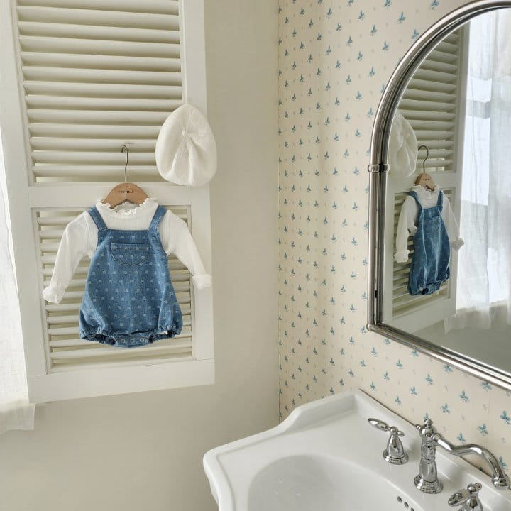 From J - Korean Baby Fashion - #onlinebabyboutique - Dot Denim Dungarees Body Suit