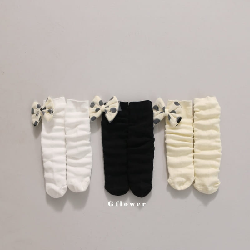 G Flower - Korean Children Fashion - #childrensboutique - Dot Big Ribbon Knee Socks - 2