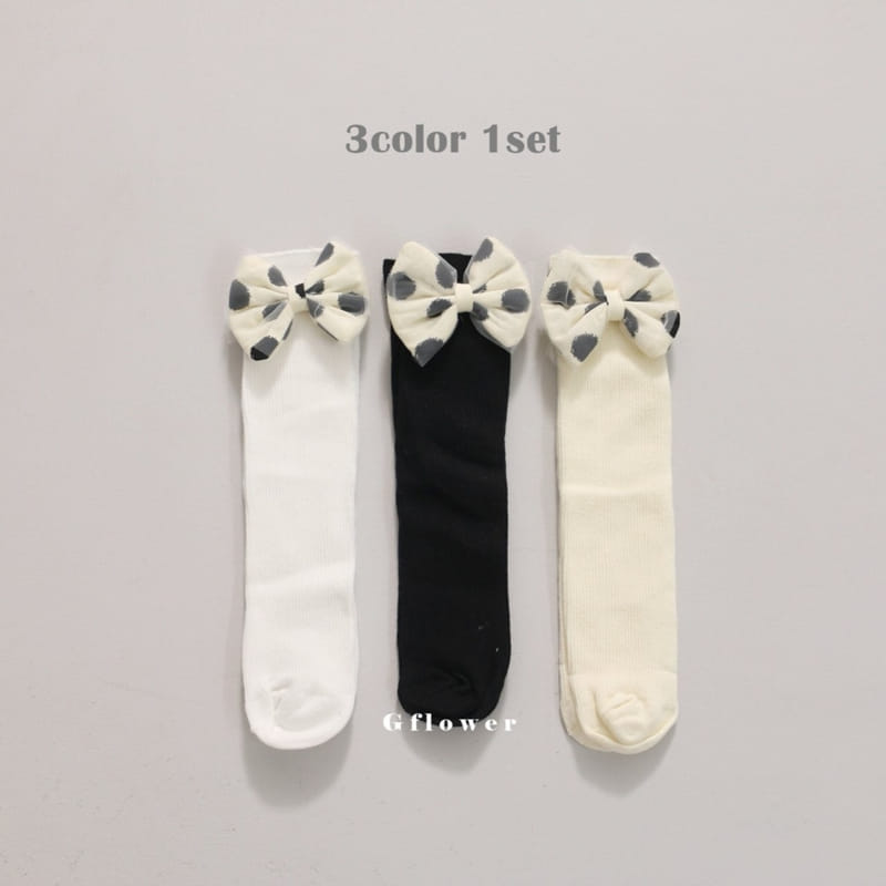 G Flower - Korean Children Fashion - #designkidswear - Dot Big Ribbon Knee Socks - 3