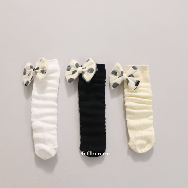 G Flower - Korean Children Fashion - #designkidswear - Dot Big Ribbon Knee Socks - 4