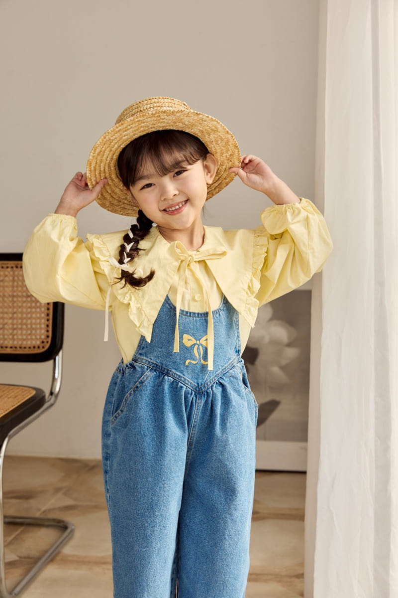 Ggomare - Korean Children Fashion - #stylishchildhood - Ribbon Dungarees Jumpsuit - 4