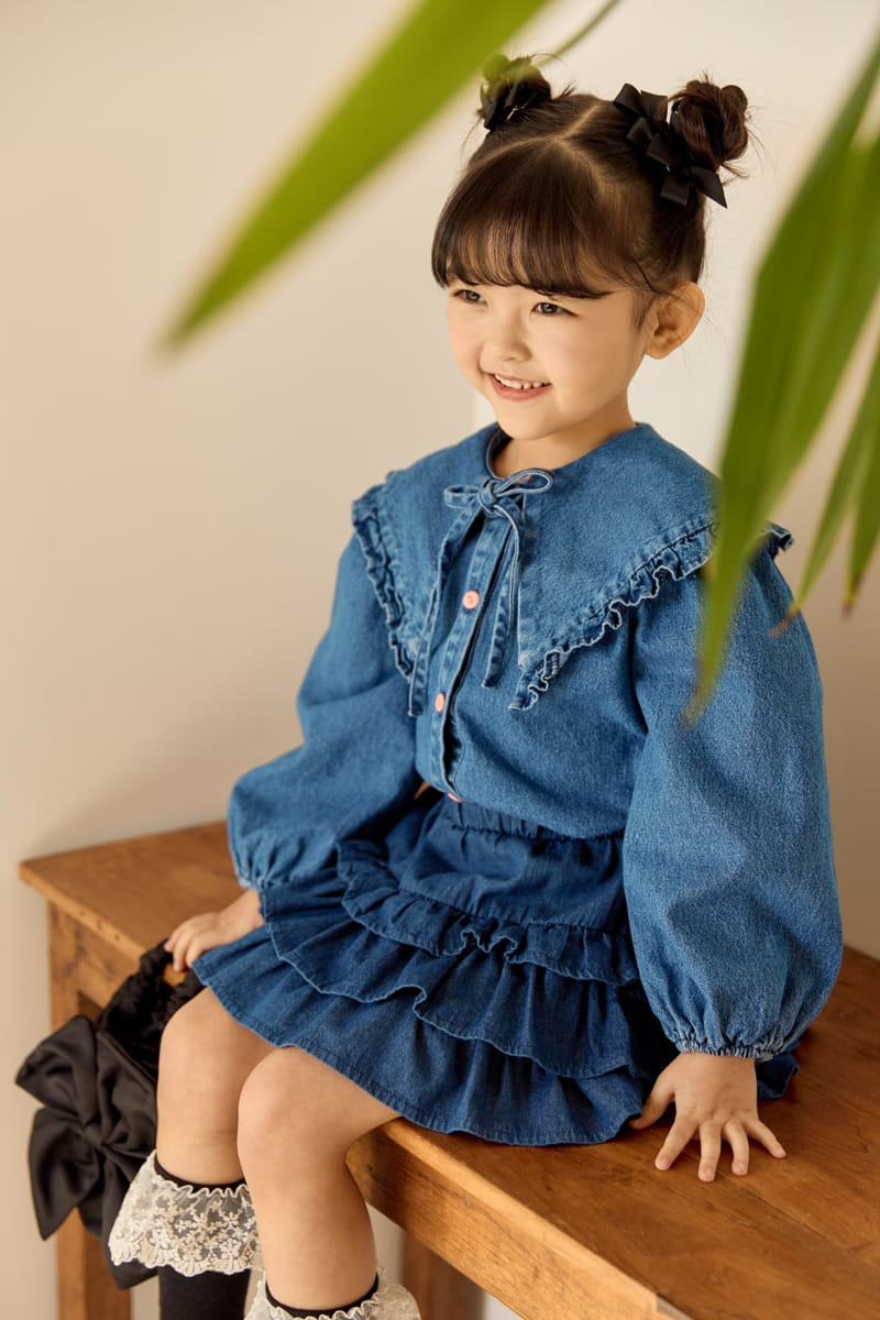 Ggomare - Korean Children Fashion - #childrensboutique - Denim Frill Blouse - 2