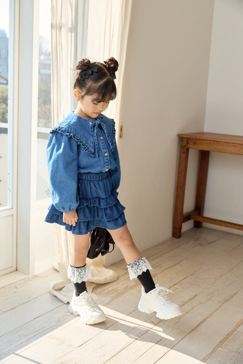 Ggomare - Korean Children Fashion - #kidsshorts - Denim Frill Blouse - 6
