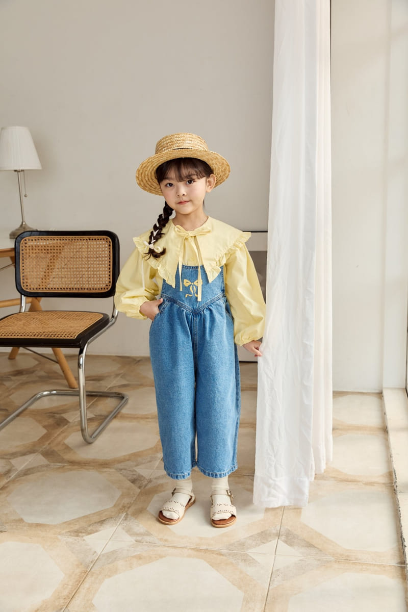 Ggomare - Korean Children Fashion - #stylishchildhood - Ribbon Dungarees Jumpsuit - 3