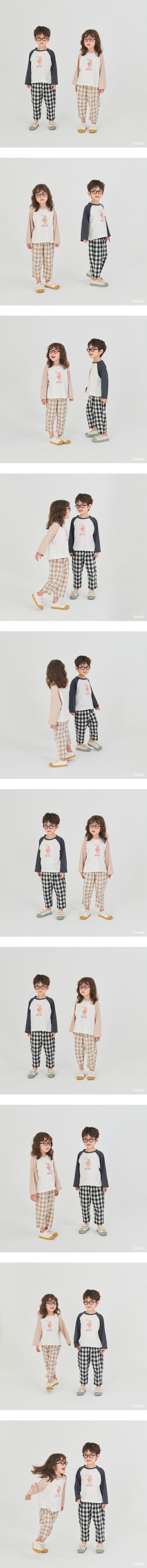 Hanab - Korean Children Fashion - #designkidswear - Big Check Bear Top Bottom Set - 3