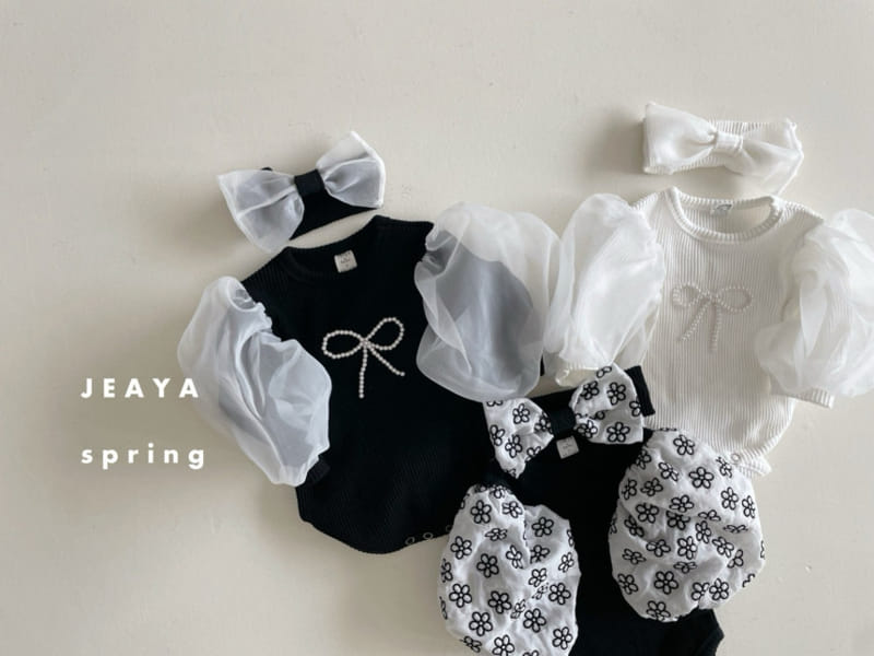 Jeaya & Mymi - Korean Baby Fashion - #onlinebabyshop - Pearl Ribbon Body Suit Daisy Balloon Body Suit Set