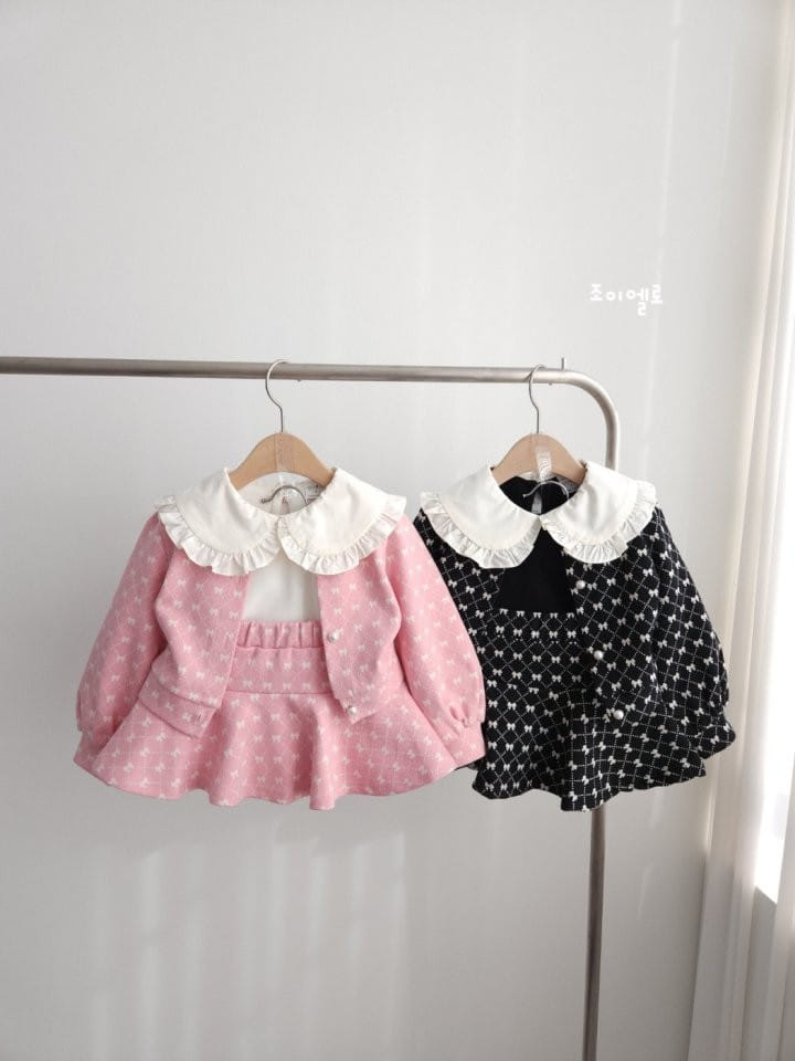 Joyello - Korean Children Fashion - #childofig - Ribbon Cardigan Top Bottom Set - 2