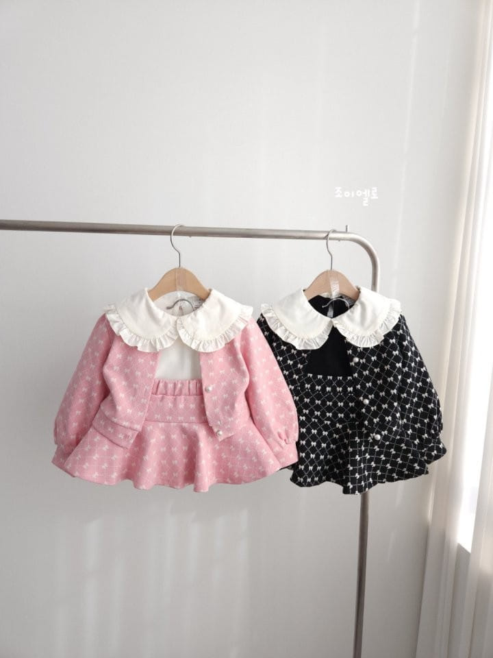 Joyello - Korean Children Fashion - #childrensboutique - Ribbon Cardigan Top Bottom Set - 3