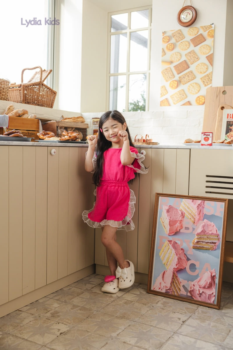 Lydia - Korean Children Fashion - #kidsstore - Terry Shine Frill Top Bottom Set - 3