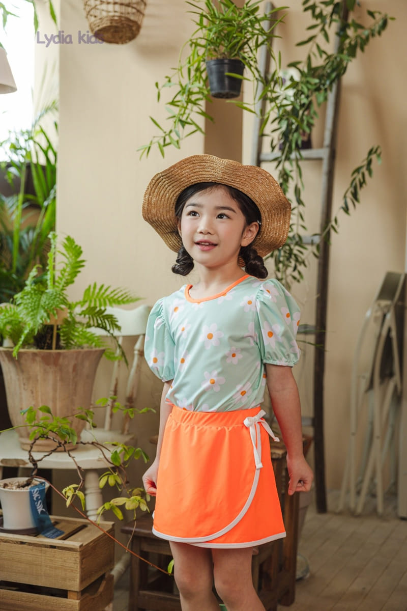Lydia - Korean Children Fashion - #kidsstore - Happy Flower Skirt Pants Swimsuit - 2