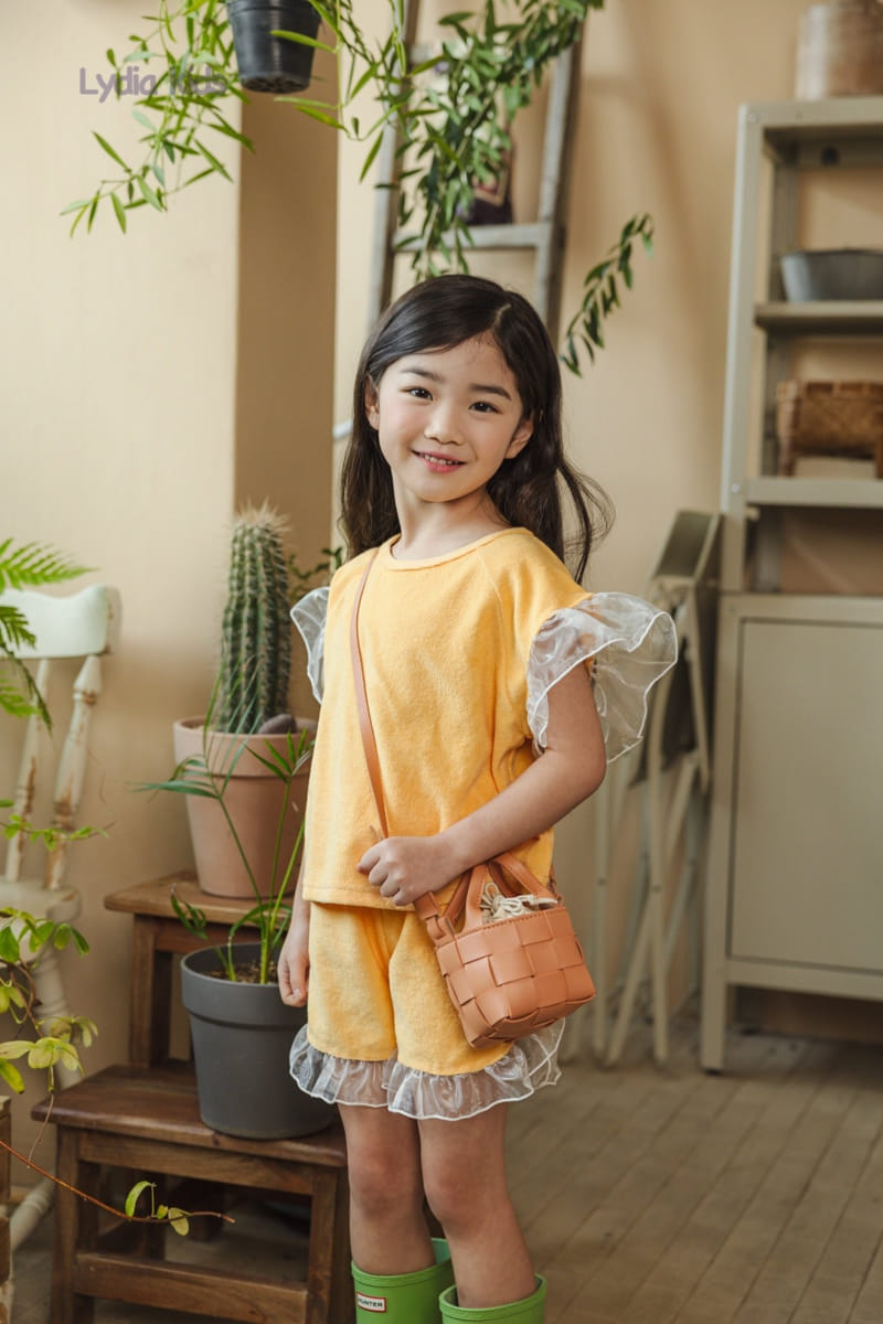 Lydia - Korean Children Fashion - #kidsstore - Terry Shine Frill Top Bottom Set - 4