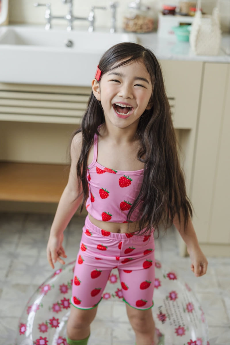 Lydia - Korean Children Fashion - #stylishchildhood - Strawberry Crop Swimsuit Set - 3