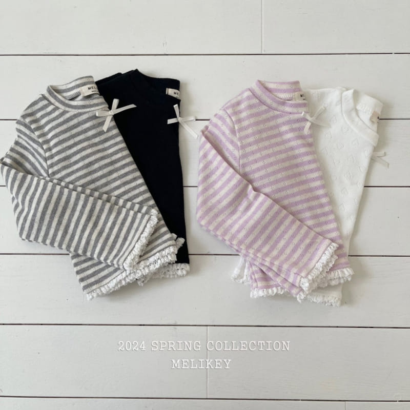 Melikey - Korean Children Fashion - #kidsshorts - Eyelet Ribbon Tee