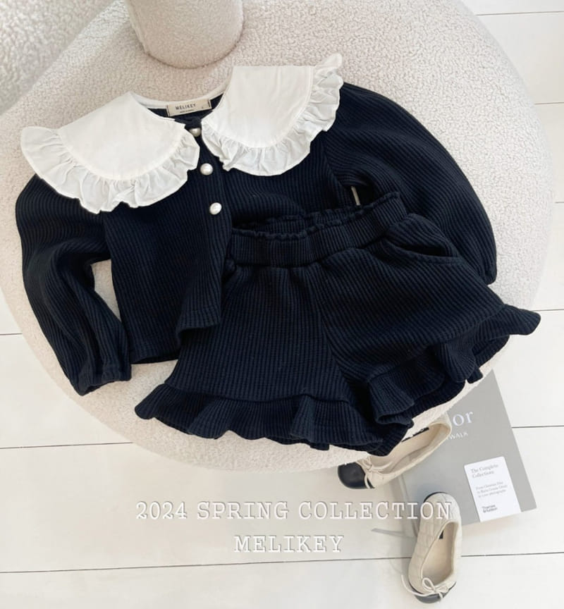 Melikey - Korean Children Fashion - #kidzfashiontrend - Waffle Collar Top Bottom Set - 2
