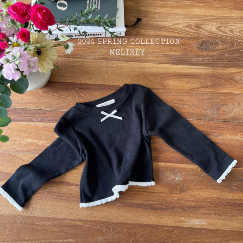 Melikey - Korean Children Fashion - #littlefashionista - Eyelet Ribbon Tee - 5