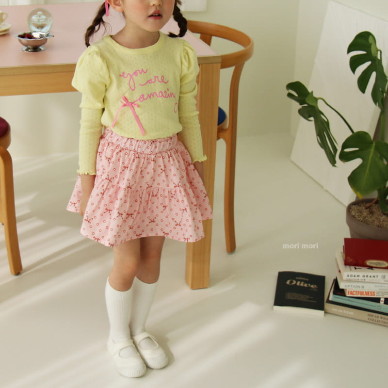 Mori Mori - Korean Children Fashion - #kidsshorts - Lettering Ribbon Tee - 10