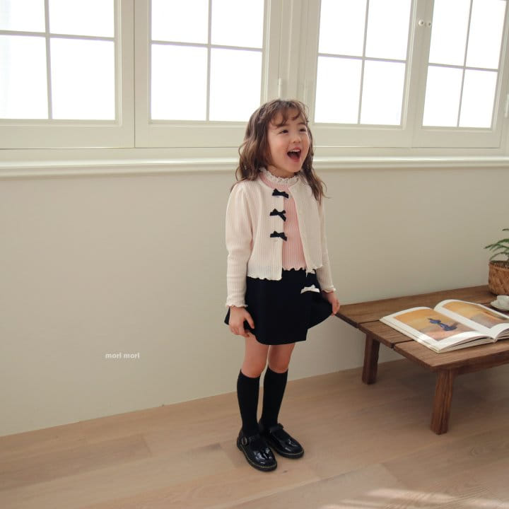 Mori Mori - Korean Children Fashion - #kidsshorts - Waffle Ribbon Cardigan - 6