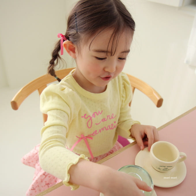 Mori Mori - Korean Children Fashion - #prettylittlegirls - Lettering Ribbon Tee