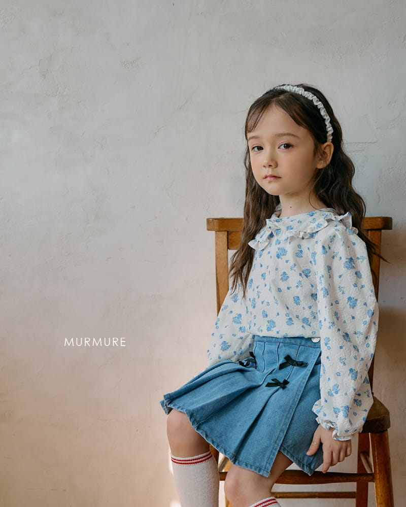 Murmure - Korean Children Fashion - #Kfashion4kids - Ribbon Denim Wrinkle Skirt - 8