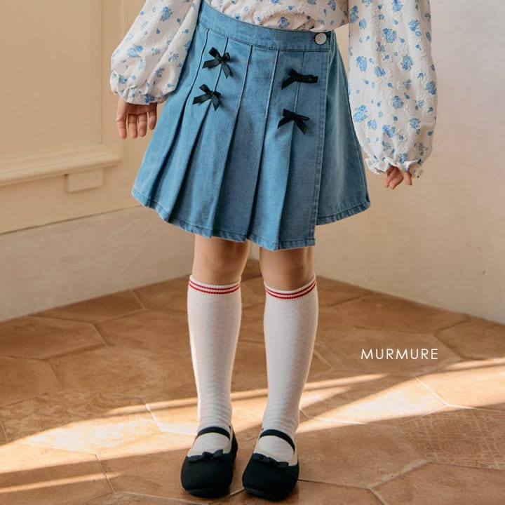 Murmure - Korean Children Fashion - #childrensboutique - Ribbon Denim Wrinkle Skirt