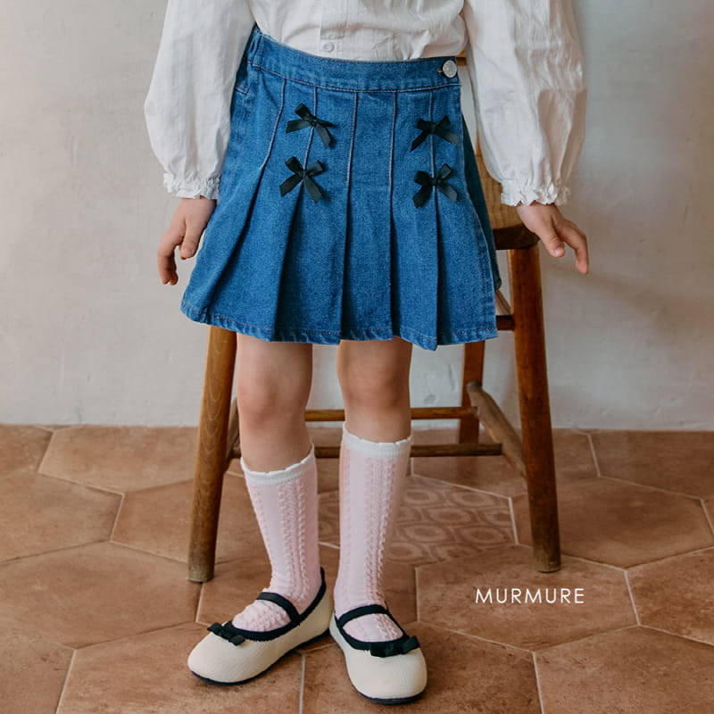 Murmure - Korean Children Fashion - #designkidswear - Ribbon Denim Wrinkle Skirt - 2