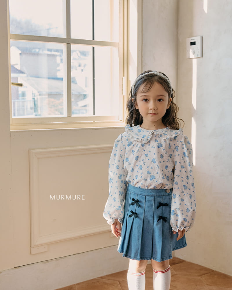 Murmure - Korean Children Fashion - #discoveringself - Ribbon Denim Wrinkle Skirt - 4