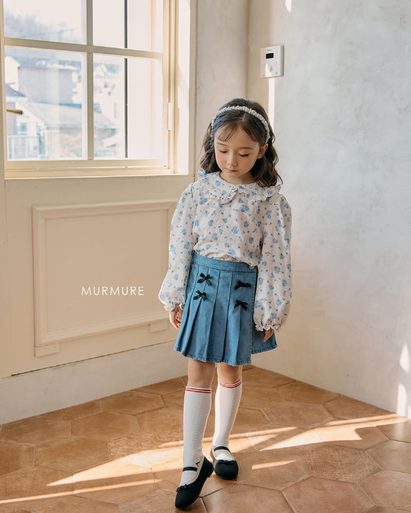 Murmure - Korean Children Fashion - #kidsshorts - Ribbon Denim Wrinkle Skirt - 5
