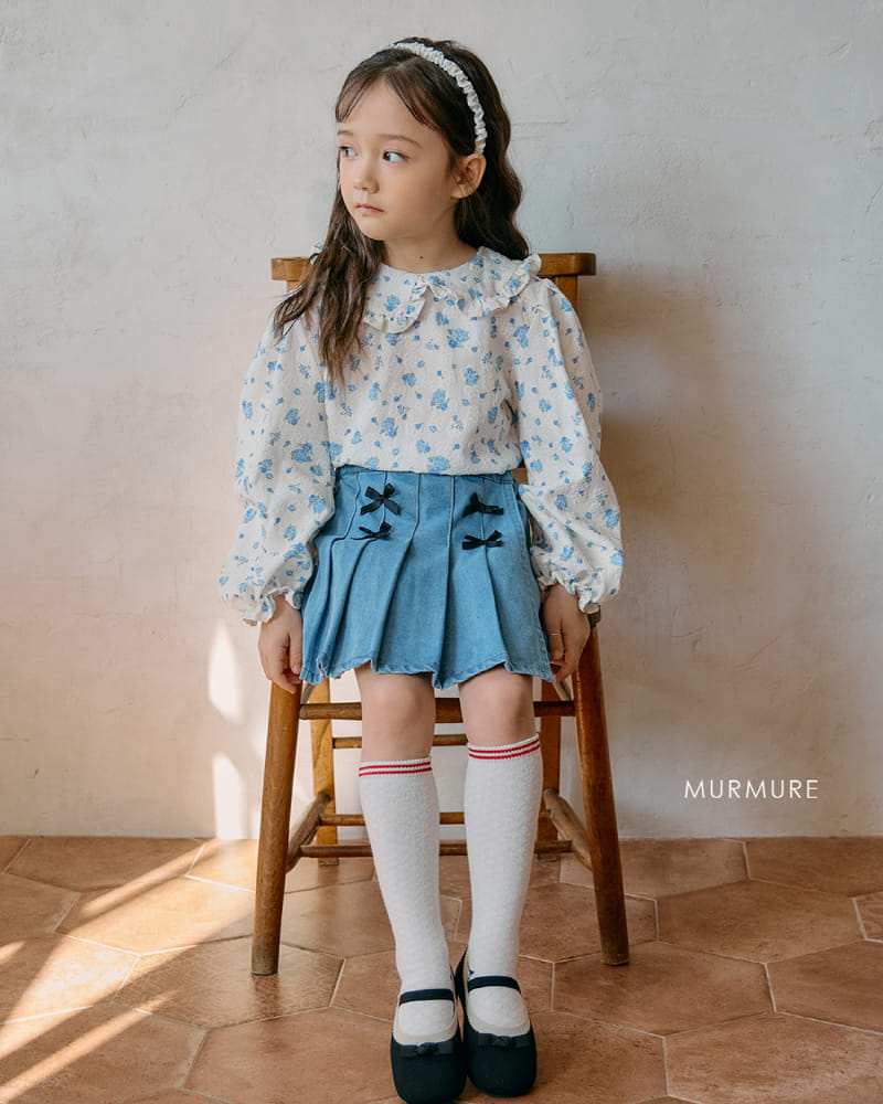 Murmure - Korean Children Fashion - #kidzfashiontrend - Ribbon Denim Wrinkle Skirt - 7