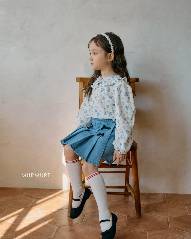 Murmure - Korean Children Fashion - #littlefashionista - Ribbon Denim Wrinkle Skirt - 9