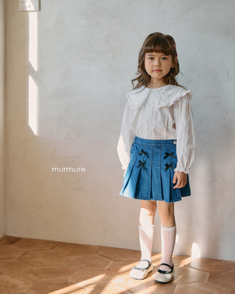 Murmure - Korean Children Fashion - #minifashionista - Ribbon Denim Wrinkle Skirt - 11