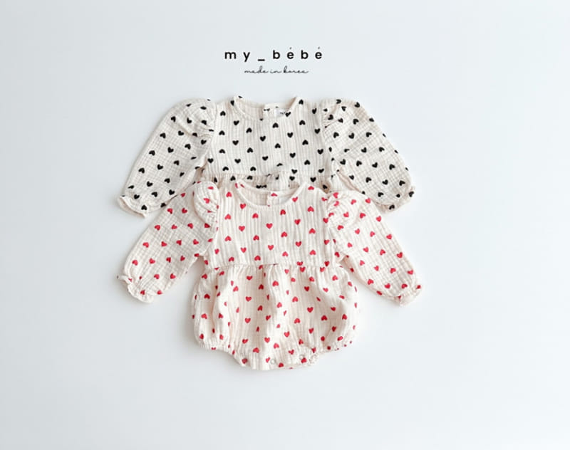 My Bebe - Korean Baby Fashion - #babyootd - Heart Double Body Suit - 2
